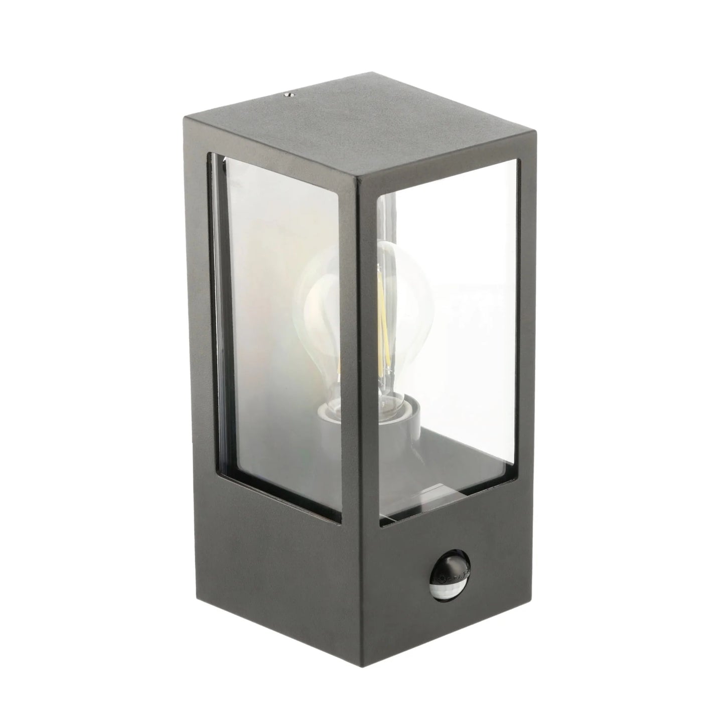 CGC MARINA Black E27 Outdoor PIR Motion Sensor Wall Light Box Lantern Clear Diffuser IP44