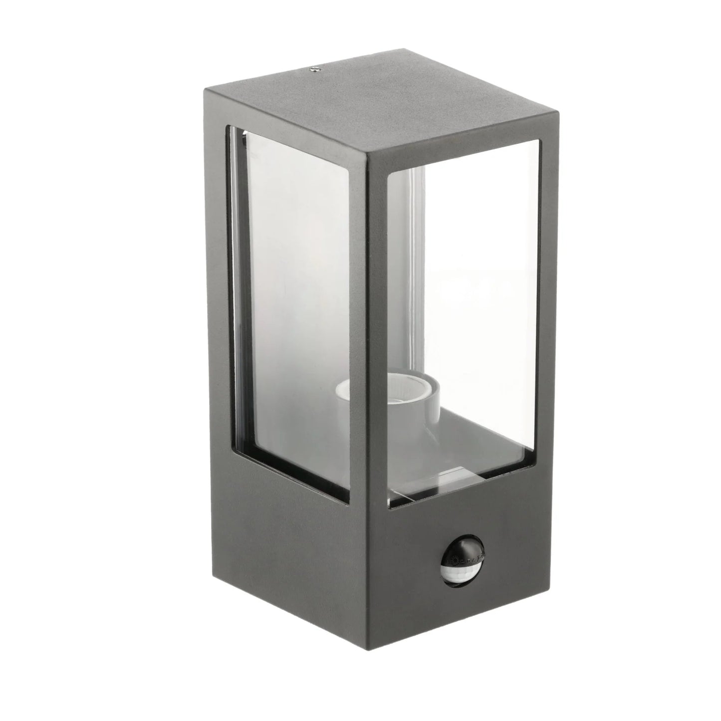 CGC MARINA Black E27 Outdoor PIR Motion Sensor Wall Light Box Lantern Clear Diffuser IP44