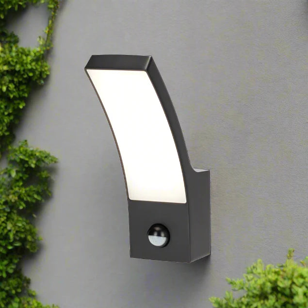 CGC MILLIE Black Curved LED Wall Light PIR Motion Sensor Diecast Aluminium Opal Diffuser 4000k IP54