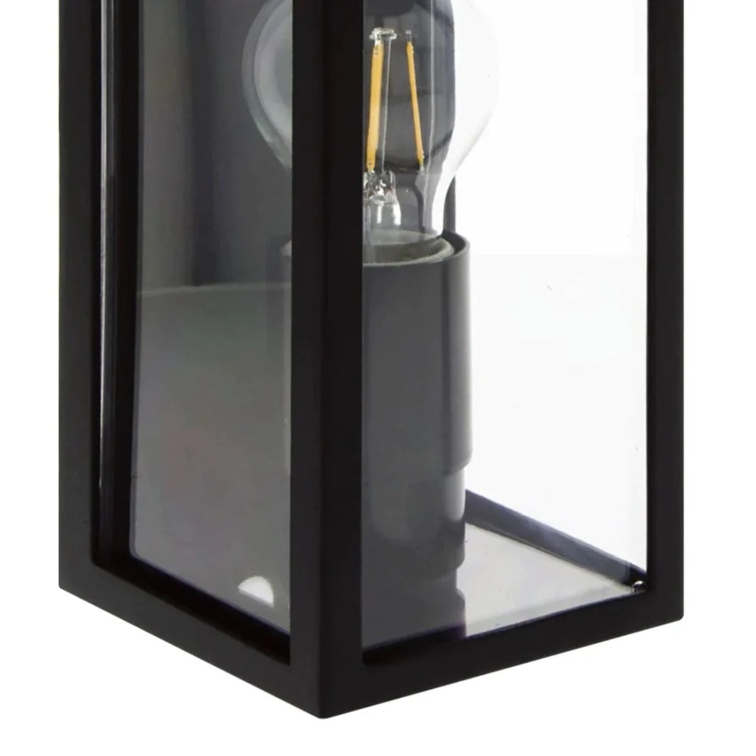 CGC MARINA Black E27 Outdoor Wall Light Box Lantern Clear Diffuser IP44