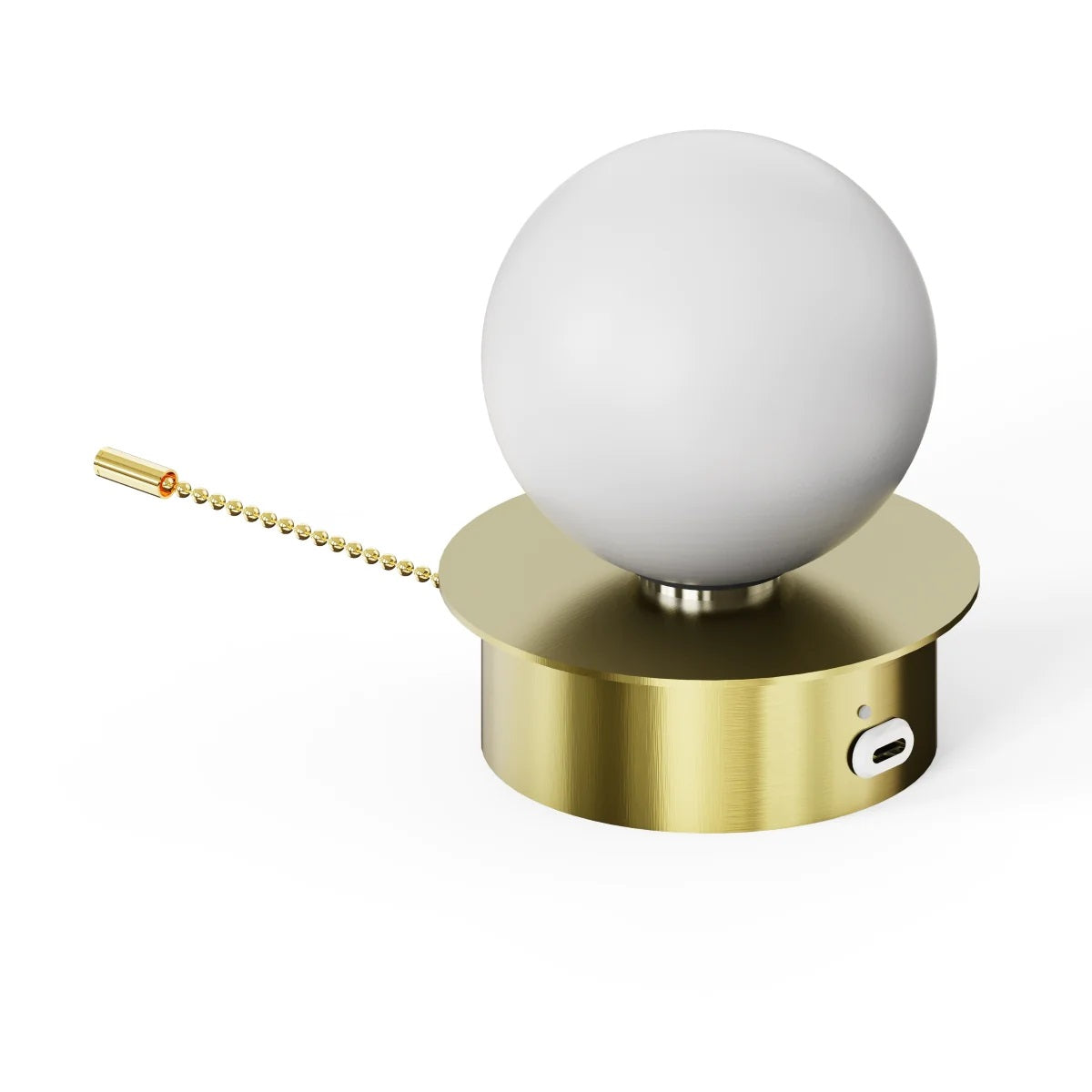 CGC MACIE Satin Gold & White Opal Globe LED Rechargeable Magnetic USB Reading Bedside Wall Light Pull Cord Switch