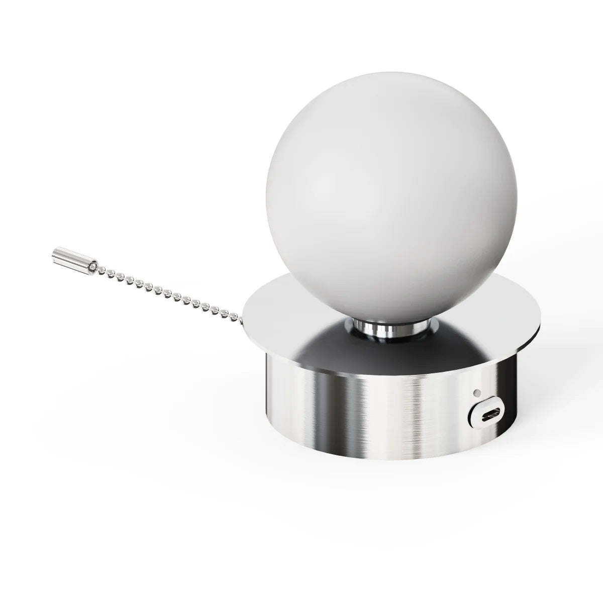 CGC MACIE Satin Nickel & White Opal Globe LED Rechargeable Magnetic USB Reading Bedside Wall Light Pull Cord Switch