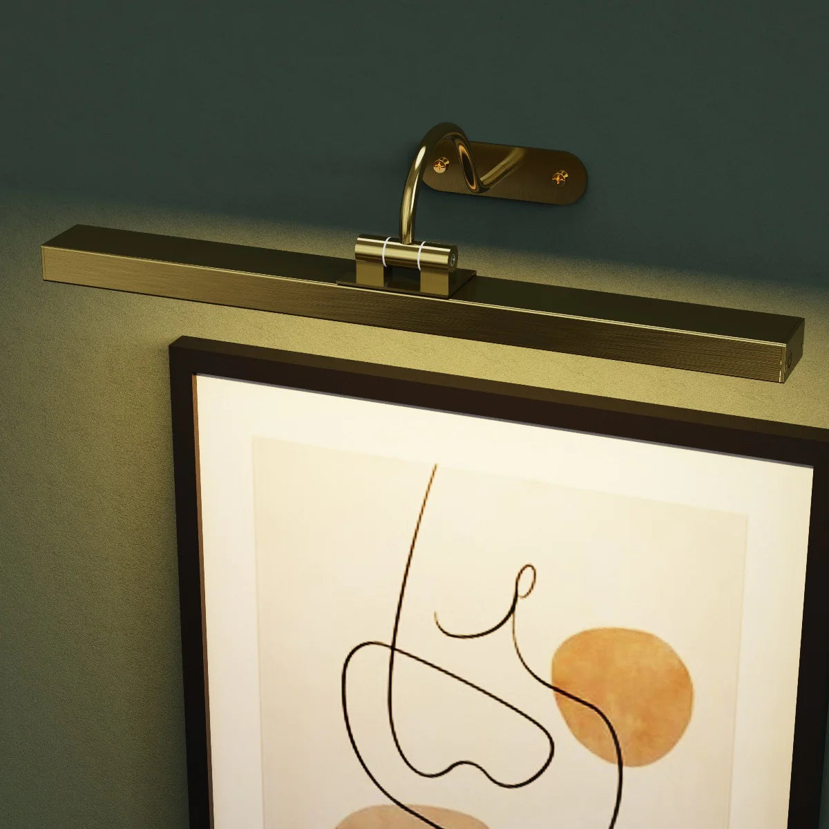 CGC VIRGO Curved Satin Gold LED Rechargeable Magnetic USB Over Picture Wall Light