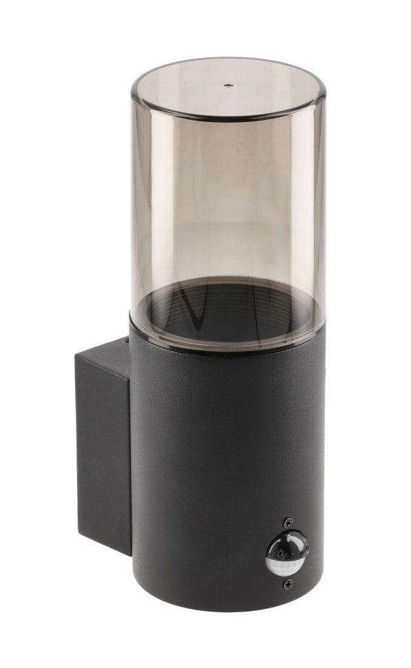 CGC Bluebell Black Cylinder Wall Light with Smoky Diffuser & PIR Motion Sensor