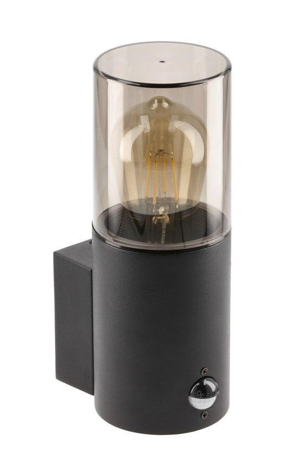 CGC Bluebell Black Cylinder Wall Light with Smoky Diffuser & PIR Motion Sensor