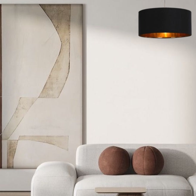 Our stunning oversized Milano Lamp shade offers a timeless update to any room. The outer is made from high-quality velvet and the lining is reflective gold for a stylish finish. It’s easy to install and will instantly transforms your ceiling fitting, table or floor lamp.