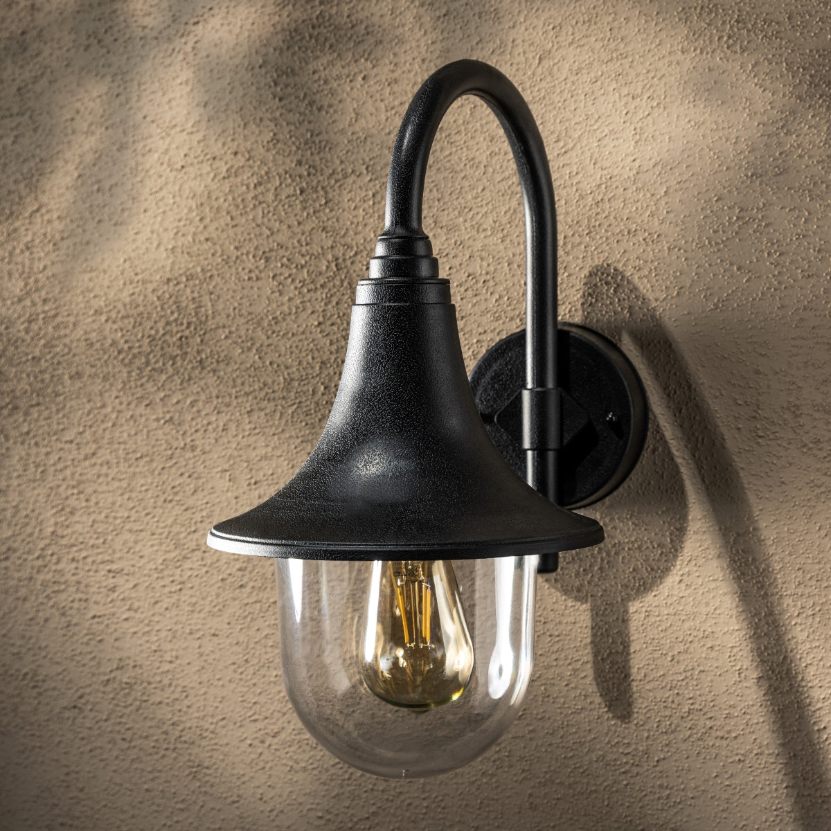 DINAH - CGC Black Traditional Curved Hooked Outdoor Wall Lantern