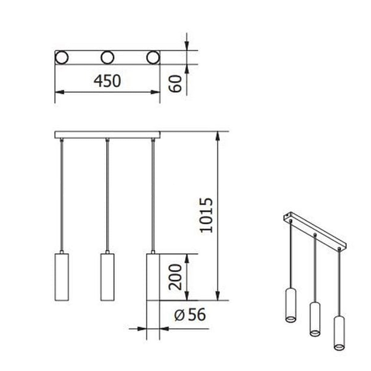 CHRISTINE - CGC White Triple Suspended Slim Cylinder Ceiling Light