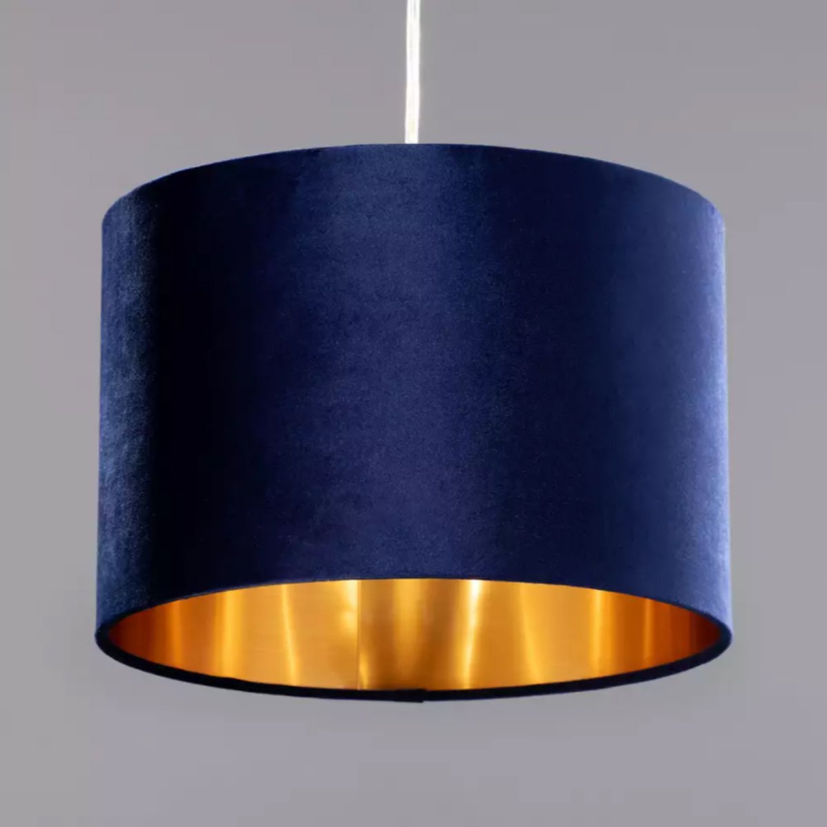 NILA - CGC Luxury Navy Blue Velvet & Gold Inner Round Pendant Drum Lamp Shade