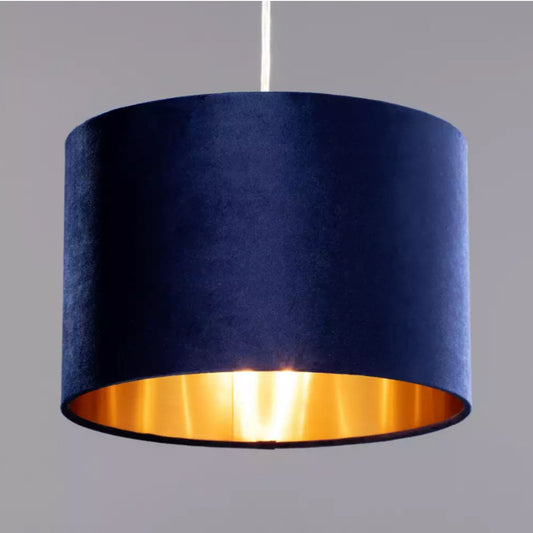 NILA - CGC Luxury Navy Blue Velvet & Gold Inner Round Pendant Drum Lamp Shade