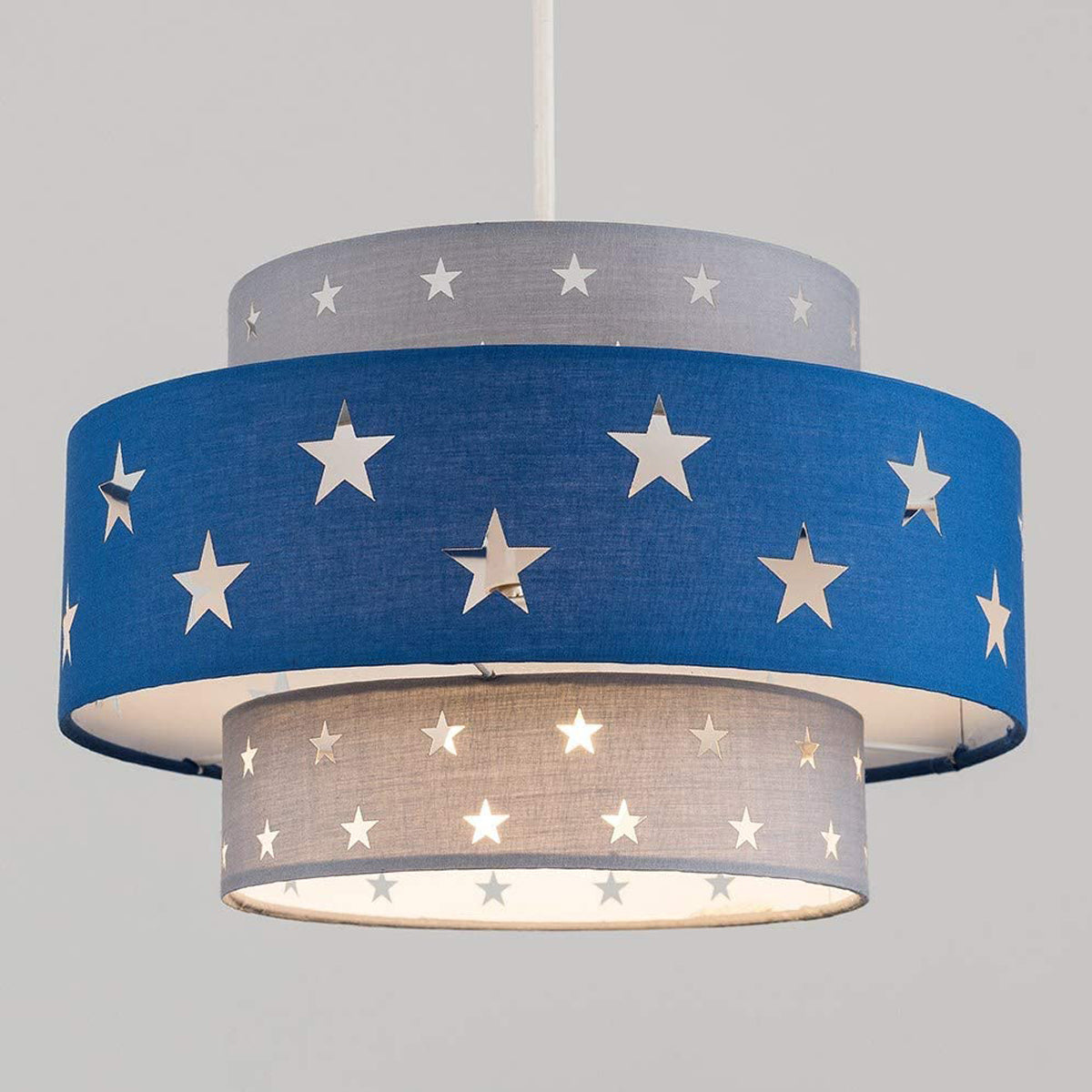 STARLIGHT - CGC Grey & Navy Blue Star Two Tier Easy Fit Lamp Shade