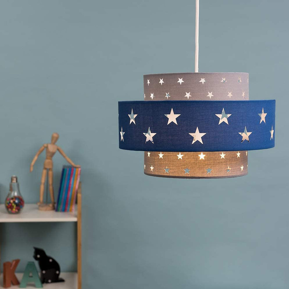 STARLIGHT - CGC Grey & Navy Blue Star Two Tier Easy Fit Lamp Shade