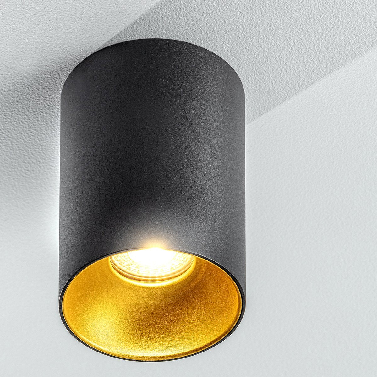 SANDRA - CGC Black Cylinder Ceiling Spotlight With Gold Inner Reflector