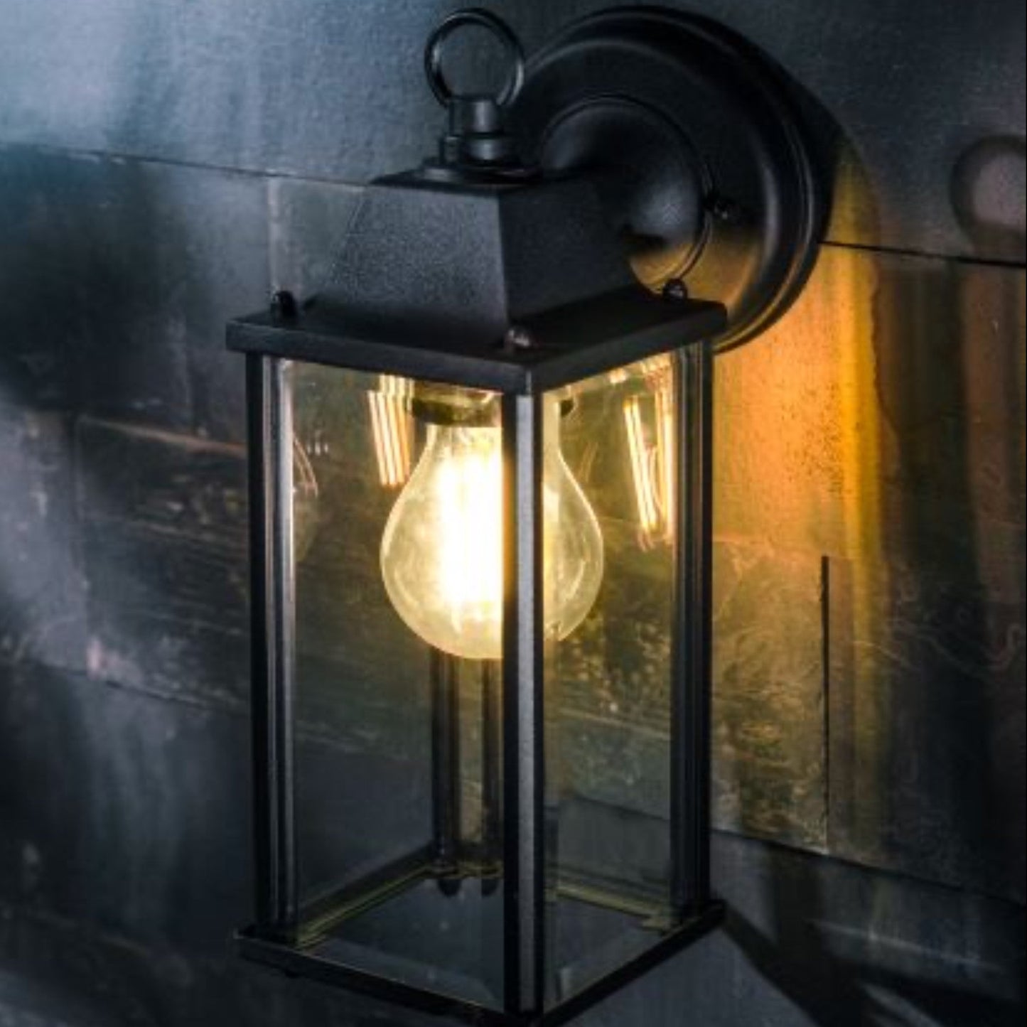 FREYA - Black Coach Lantern Wall Light Bevelled Glass